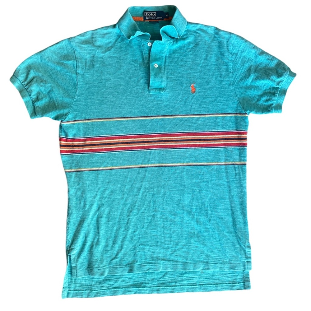 Polo Ralph Lauren Vintage Y2K Blue Striped Short Sleeve Polo Shirt, Men’s M